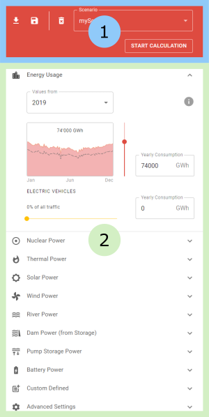 Benutzeroberfläche Szenariendefinition